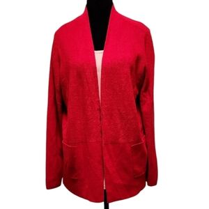 Women's Red Croft & Barrow Open Front Cardigan Sweater PXL